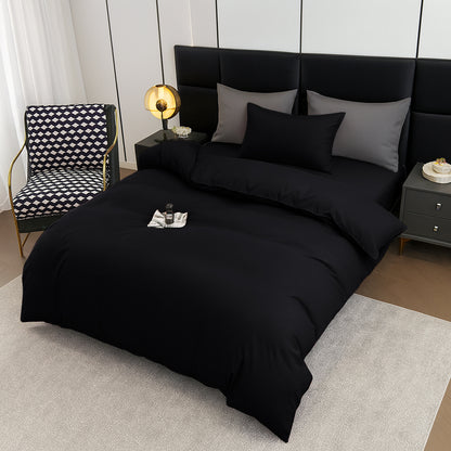 4pcs Brushed Solid Color Duvet Cover Set, Ultra-Soft & Breathable Microfiber, Includes 1pc Duvet Cover, 2pcs Pillowcases, 1pc Fitted Sheet, Single, Double, King, Super King Sizes