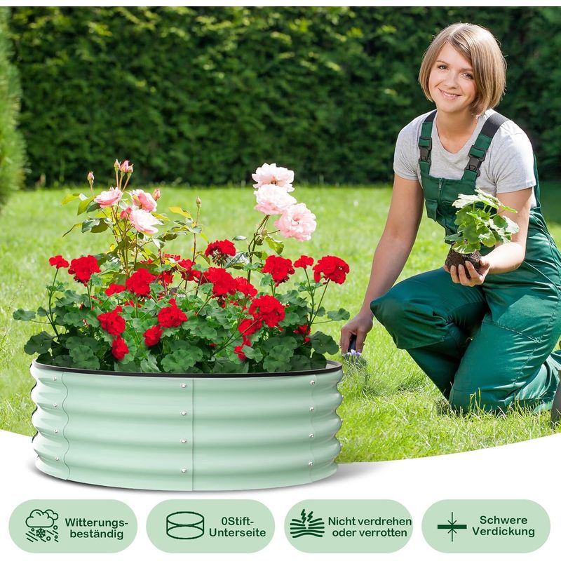 Galvanized Raised Garden Bed, Round Metal Planter Box with Open-Bottom Design, Heavy-Duty Steel Outdoor Flower Bed for Vegetables, Herbs, and Succulents, Easy Installation