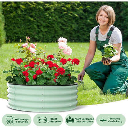 Galvanized Raised Garden Bed, Round Metal Planter Box with Open-Bottom Design, Heavy-Duty Steel Outdoor Flower Bed for Vegetables, Herbs, and Succulents, Easy Installation