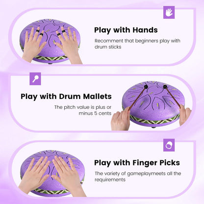 Rain Drum for Outside Garden, 6 Inch 11 Notes Steel Tongue Drum Instrument Steel Drum Set with Drumsticks,Stand Meditation Yoga Musical Education,Best Gift