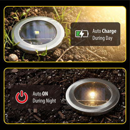 Taylor & Brown 8 Pack Solar Decking Lights Outdoor Garden Stainless Steel Solar Powered Ground Disk Lights Lamp Bright White Deck Landscape Pathway Lighting, Solar Outdoor Lights