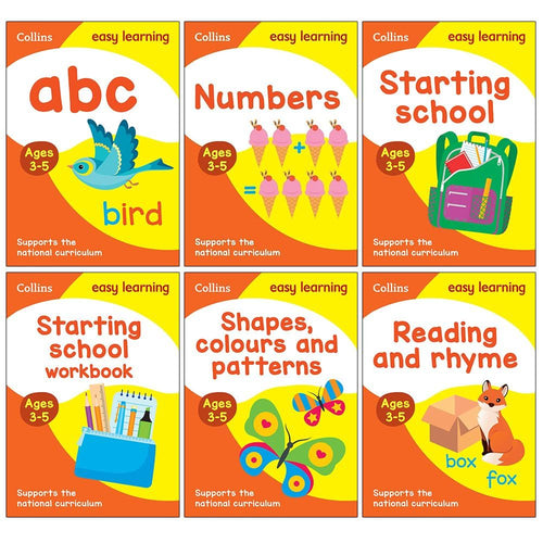 Collins Easy Learning Preschool 6-Book Collection Set for Ages 3–5: Perfect for Home Learning (ABC, Numbers, Starting School, Starting School Workbook, Shapes, Colors & Patterns, Reading & Rhyme)