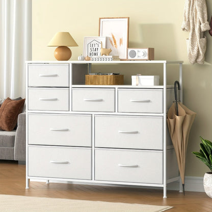8 Drawer Chest of Drawers with Fabric Fronts & Wooden Top – Large Storage Dresser Organiser Unit for Bedroom & Living Room