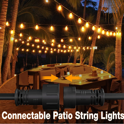 50F/30.48meter(15.24meter*2) LED Outdoor Courtyard Lights - with Remote Control, And Edison Bulb, Solar Powered, Automatic On/off, Energy-saving And Worry-free, Can Be Connected for Garden Porch Backyard Balcony Cafe Lighting