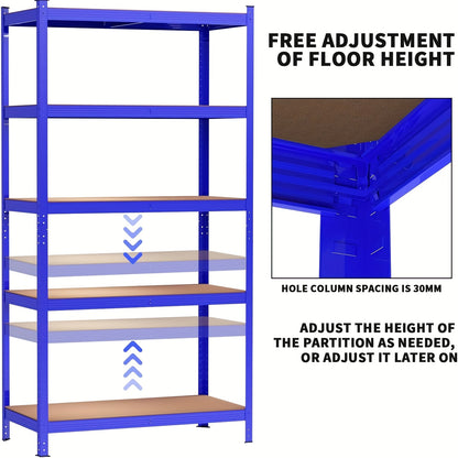 5-tier Heavy-duty Racking, Bolt-free Industrial Racking, Adjustable Metal Storage Rack, Maximum Load Capacity Up to 875kg, Store Display Rack for Home, Garage, Shed, Warehouse, Office, Basement, 150/180cm, Utility Racks