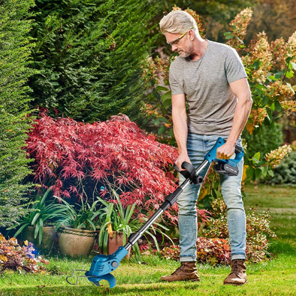 Machine ONLY Cordless Grass Trimmer, 3-in-1 Upgraded Electric Grass Trimmer with 2pcs 2.0Ah Large Capacity Battery, Pure Copper Motor, Telescopic & Foldable Handle, Removable Wheels, 360°Adjustable, Lawn Mowing, Weed Eater, Garden Edging, Landscaping, for