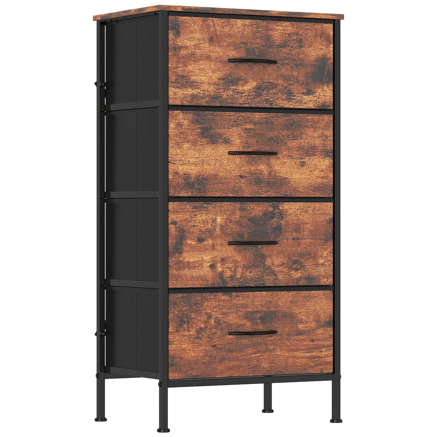 1pc Modern Tall Dresser with 4 Spacious Drawers - Large Storage Cabinet with MDF Wood Top & Sturdy Metal Frame, Freestanding Tall Tower Unit with Legs, 68.58cm+ Height, 3.2 Cu Ft Capacity, Space-Saving Vertical Organizer for Bedroom/Living Room