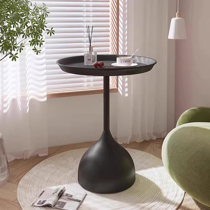 Dia.39cm Metal Round Coffee Table Outdoor Garden Table for Garden Terrace Balcony Living Room Black