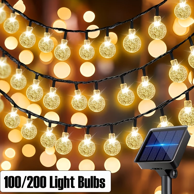 200/100LEDs Solar LED Crystal Ball String Lights | 8 Modes Remote Control | Outdoor Fairy Lights for Garden, Balcony, Camping & Parties | Christmas Decorations, Halloween Outdoor Decor, Wedding Lights | Solar Garden Lights