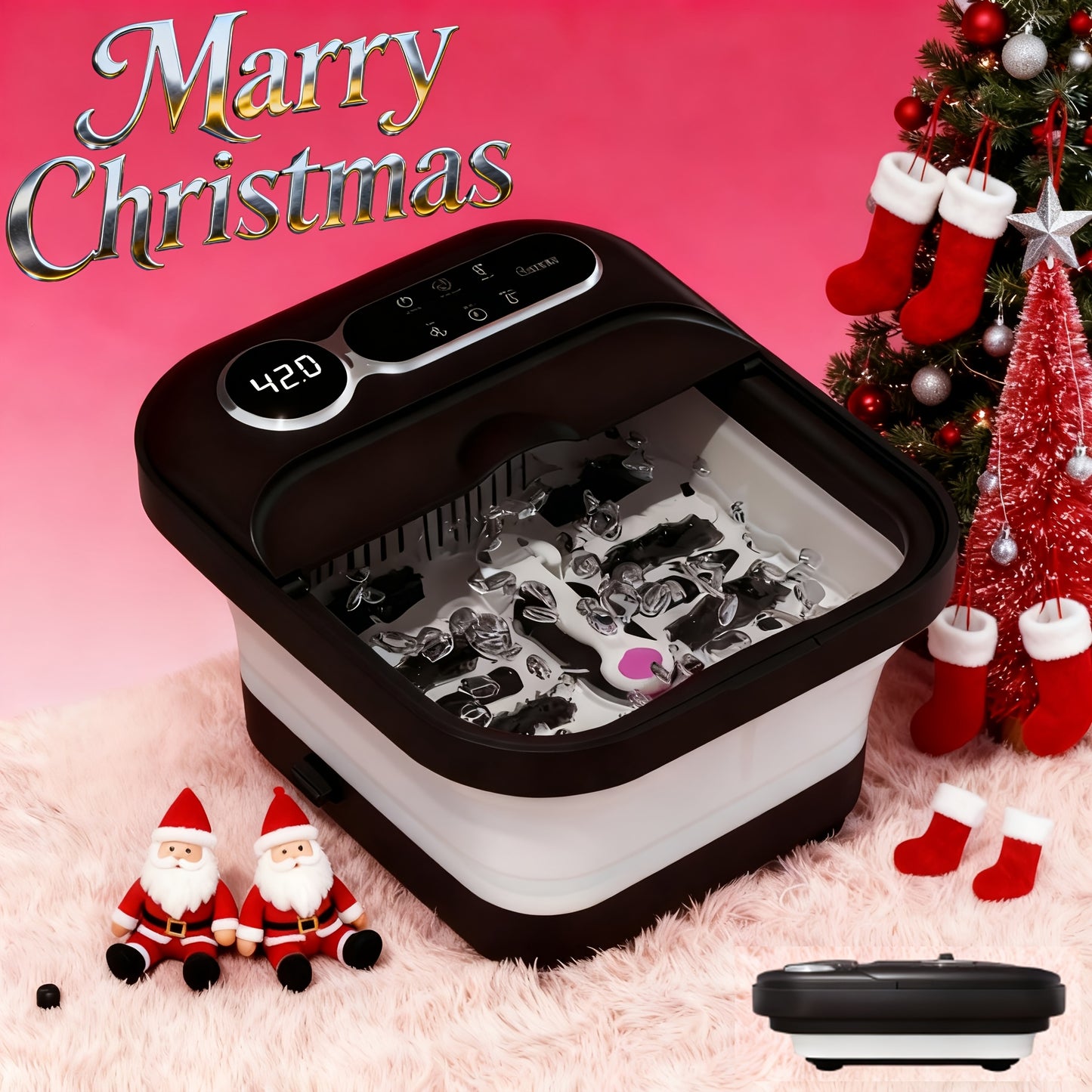 Foldable Foot Massager with Heat, Temperature Control And Bubbles, Foot Spa with Touch Screen, 6 Rollers And Pumice Stones, Foot Soak,, The Perfect Gift Choice for Family And Friends