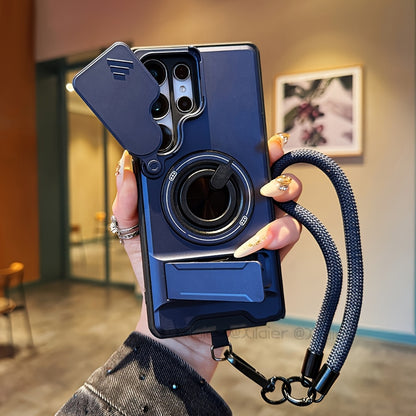 Phone Case: for Samsung Galaxy S26 Ultra S25 S24 S23 Phone Case with 360 Rotating Ring Lanyard Bar Stand Sliding Lens Protection Multifunctional Car Mount Compatible