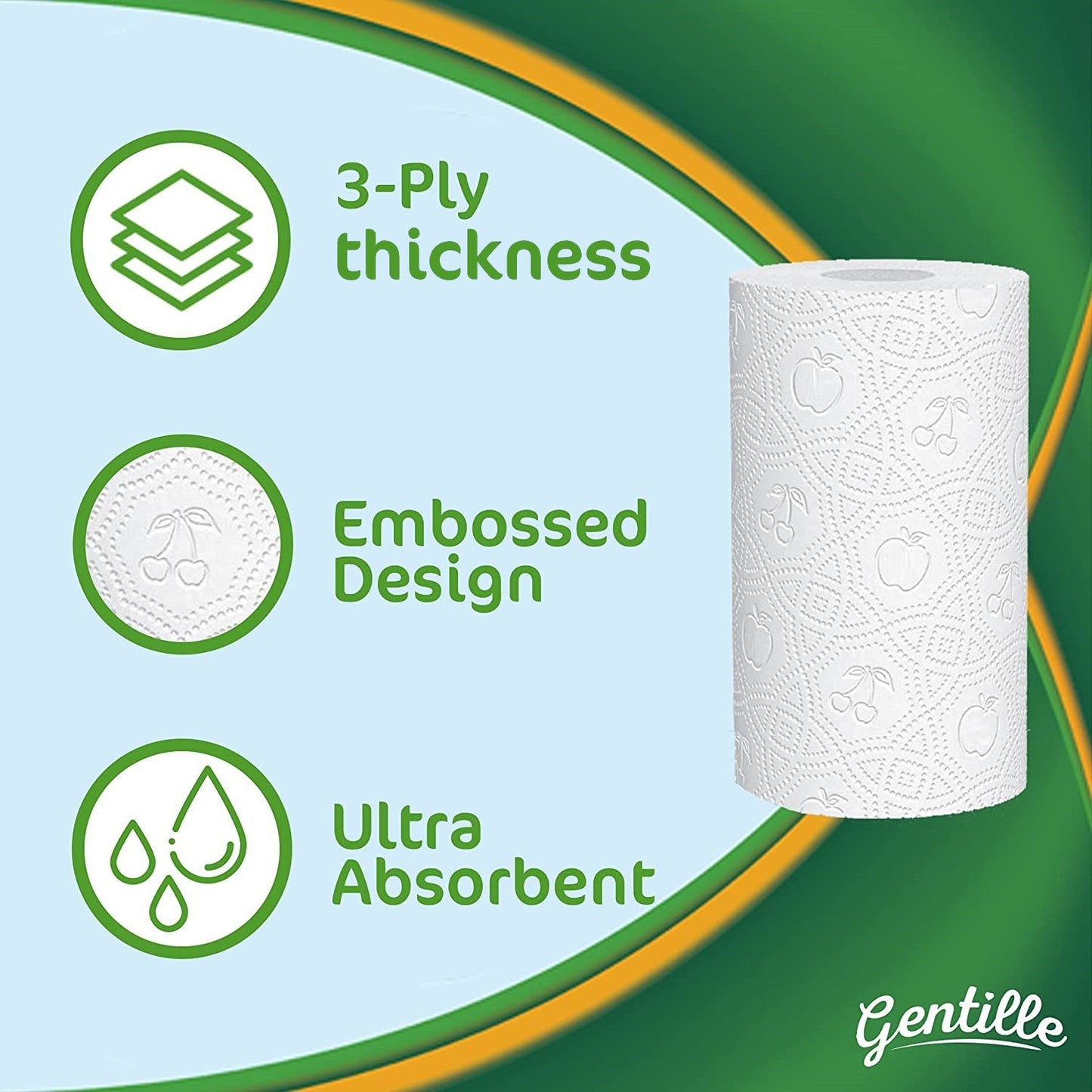 Gentille Giant 3 Ply Thickness Paper Towel | Extra Strong, Absorbent, Tough, Durable Kitchen Roll | Multipurpose Bulk Pack (12)
