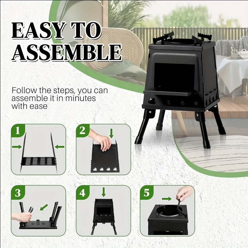 Camping Wood Stove, Portable Wood Burning Stove, Backpacking Folding Camp Tent Heat Mini Outdoor Stove for Cooking Heating Picnic Hiking BBQ Travel RV