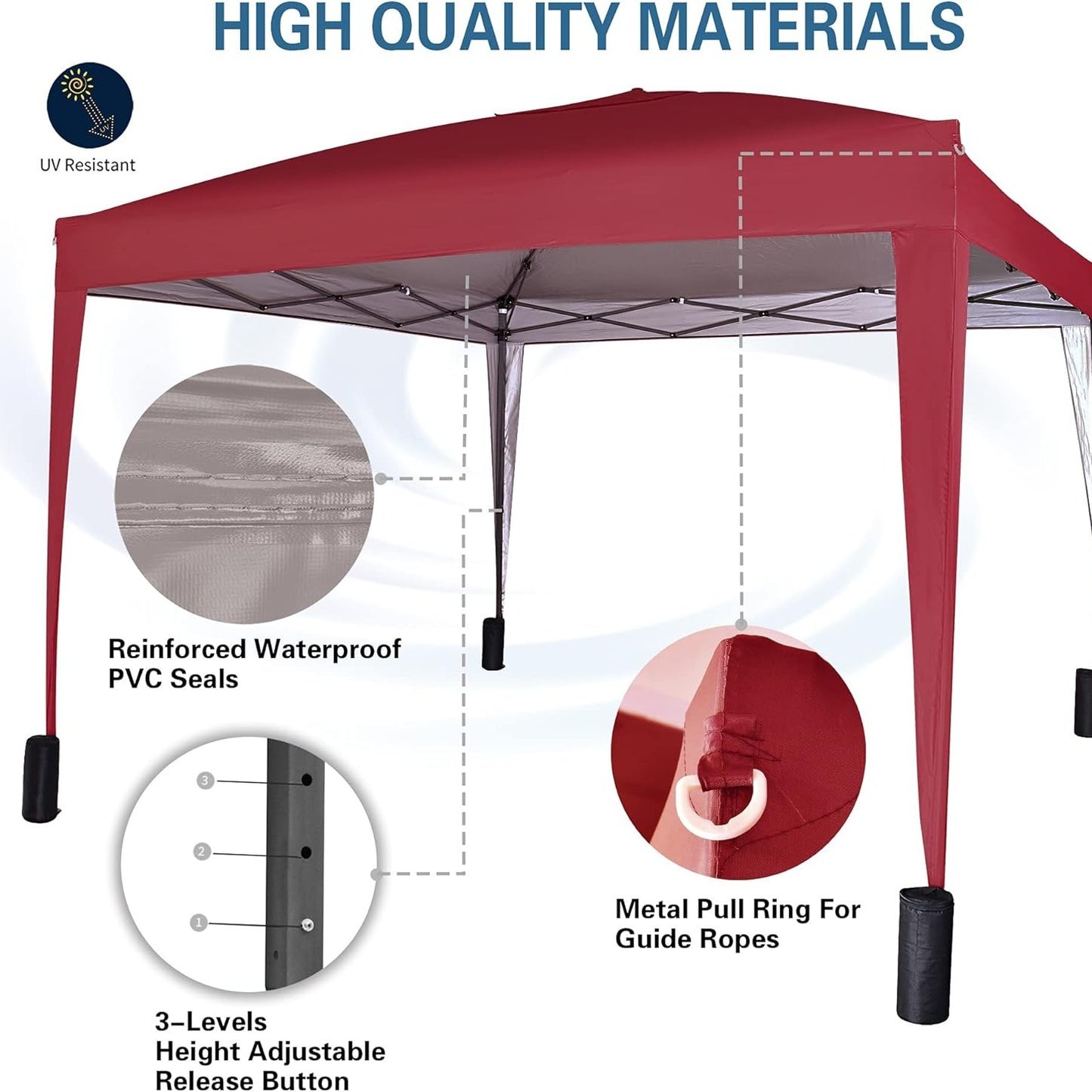 Pop-up Gazebo 3m x 3m with Sides & 4 Weight Bags & Silver Protective Layer Waterproof Marquee Canopy