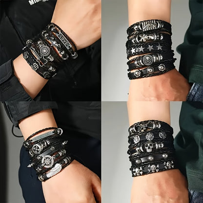 36pcs Skull Punk Style Handwoven Men'S Bangle bangle bracelet Set