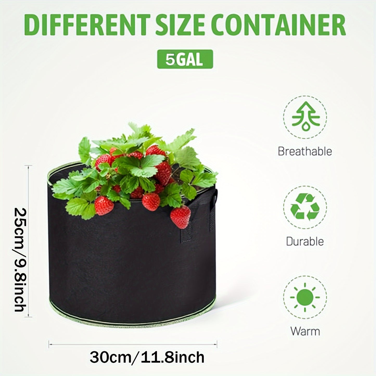 5Pack/10Pack Heavy Duty Grow Bags - Thickened Nonwoven Fabric Raised Garden Plant Pots with Aeration Holes And Sturdy Green Border, Collapsible/Outdoor Self-Watering Bags for Vegetables, Herbs, Flowers, 11.36/18.93/26.5L