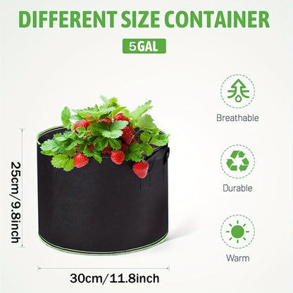 5Pack/10Pack Heavy Duty Grow Bags - Thickened Nonwoven Fabric Raised Garden Plant Pots with Aeration Holes And Sturdy Green Border, Collapsible/Outdoor Self-Watering Bags for Vegetables, Herbs, Flowers, 11.36/18.93/26.5L