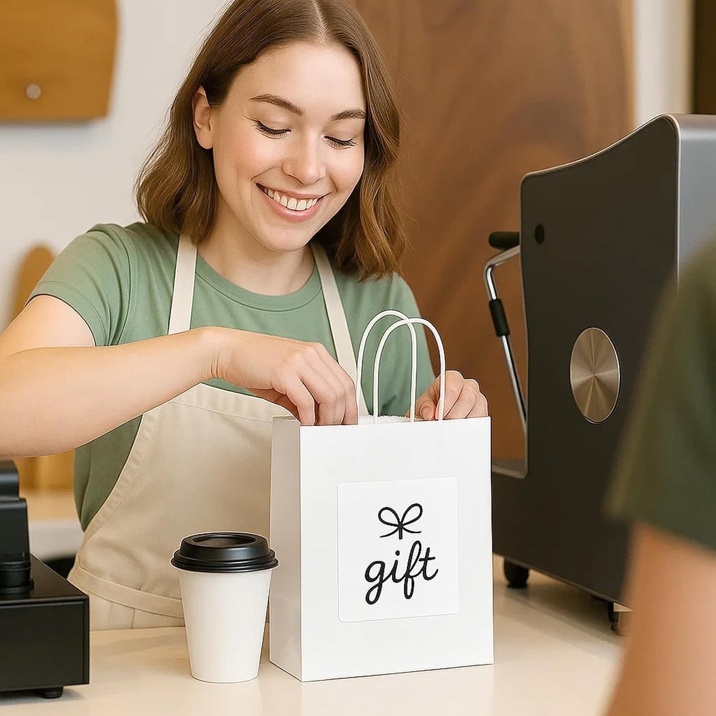 100 Pack Paper Gift Bags with Handles, Paper Bags for Thanks Giving, Christmas, Parties, Retail, and Gift Wrapping