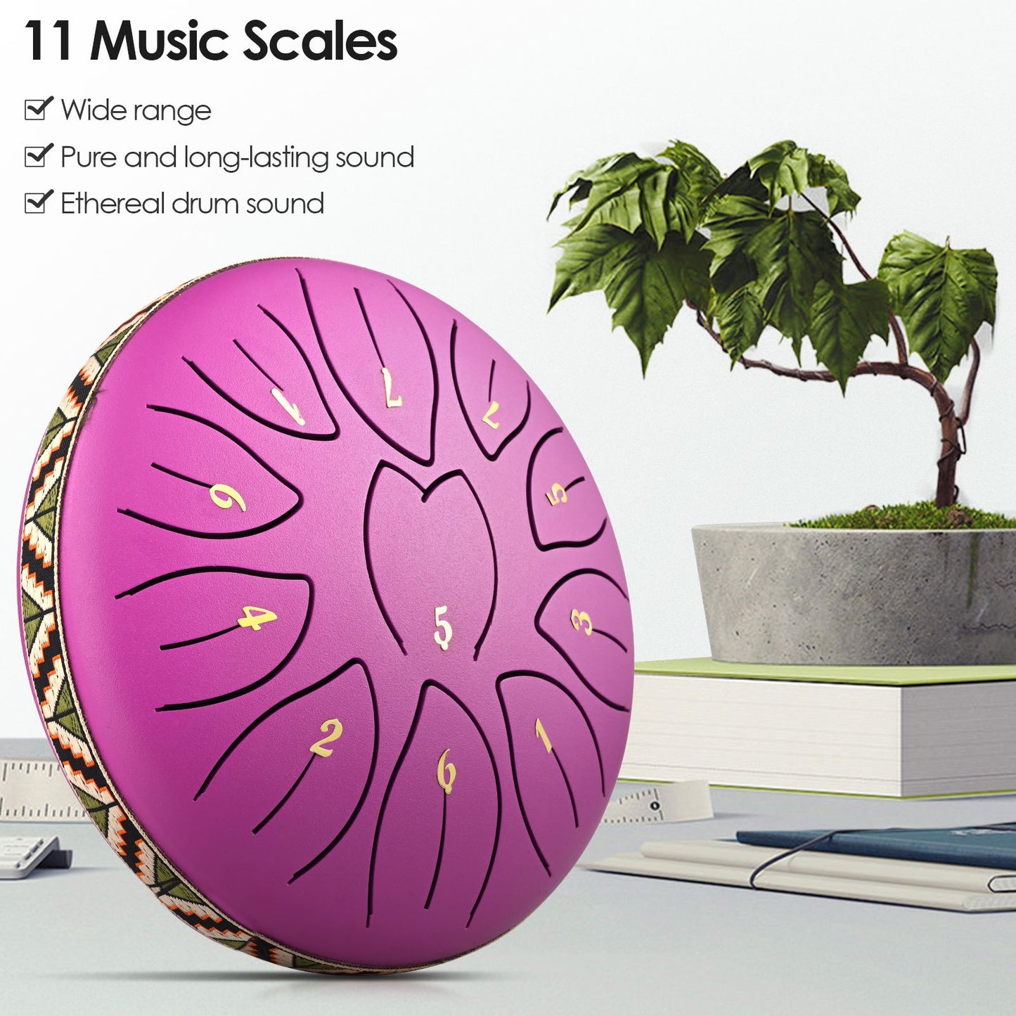 Steel Tongue Drum, 6 Inch 11 Tone Hand Pan Drum, Beginner Percussion Instrument with Carry Bag, Fingerpick, and Mallets for Meditation Yoga Sound Healing