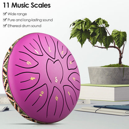 Steel Tongue Drum, 6 Inch 11 Tone Hand Pan Drum, Beginner Percussion Instrument with Carry Bag, Fingerpick, and Mallets for Meditation Yoga Sound Healing
