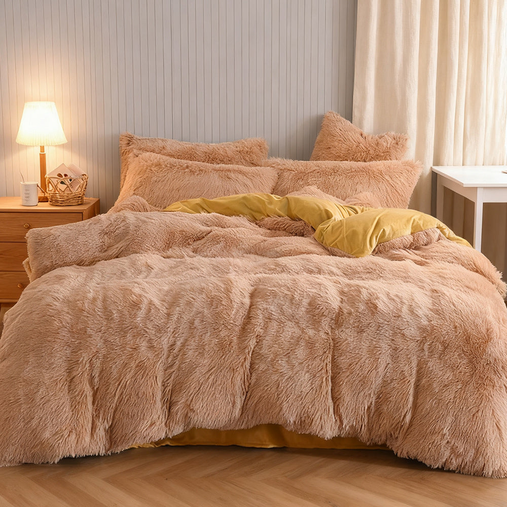 Water Mink Plush Super Soft and Thicken Autumn and Winter Bedding Set, Plush Comfortable Warm Duvet Cover Pillowcases Three-piece Set, Available in Various Colors, Down Duvet Cover, Zipper Closure Design, Single/Double/King/Super King