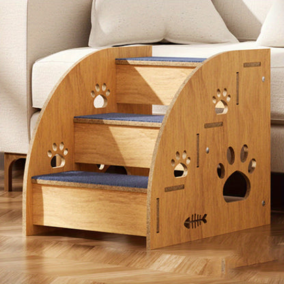 Pet Stairs, Sturdy Wooden Anti Slip Carpet Steps with Cute Paw Print Patterns, Sofa And Bed Auxiliary Ramps, Triangular Stable Base, High Bed Specific Design, Suitable for Small Dogs And Puppies, Safe And Stylish