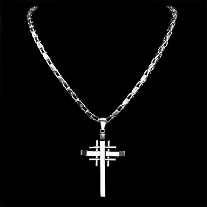 Punk Jerusalem Crusaders Cross Necklace Pendant for Men Women 304 304 Stainless Steel Prayer Amulet Male Chain Jewelry Collar Cruz