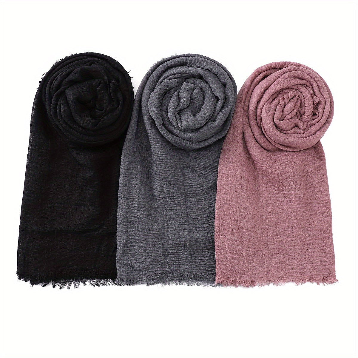 3pcs/Lot Solid Color Bubble Pleated Warm Autumn And Winter Scarf Solid Color Muslim Headscarf Hijab Scarf Ramadan