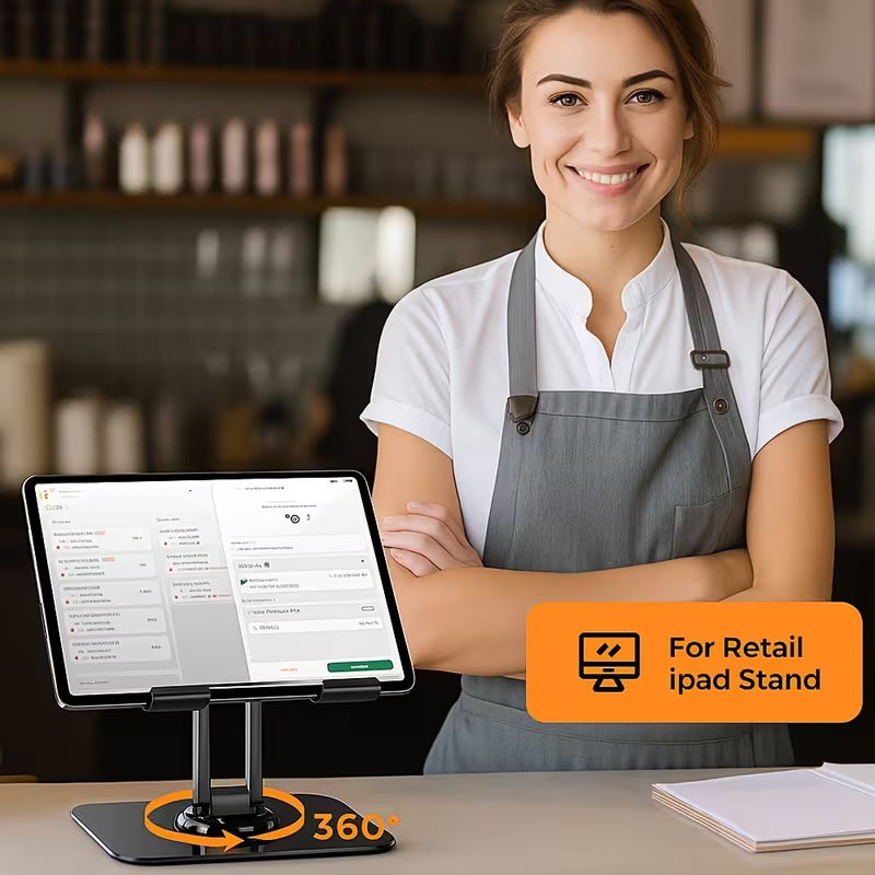 3-piece set (1 heavy-duty adjustable tablet stand+1 hex wrench+data cable storage bag) -360 ° rotating base, foldable design, all metal structure, ergonomic desktop stand, suitable for iPad, tablet, phone, and laptop, sturdy and stable, suitable for both