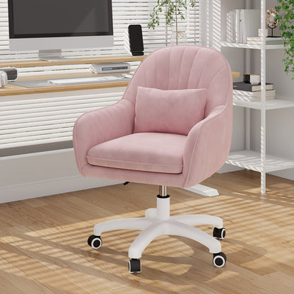 Home Office Chair, Swivel Desk Chair Height Adjustable, Velvet Chair with Pillow Vanity Chair, 360° Rotatable, Makeup Chair, for Study Room Bedroom, Up to 150kg