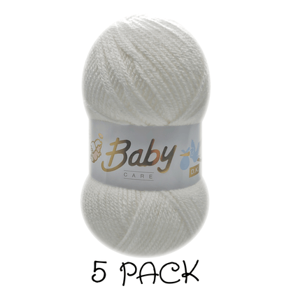 Woolcraft - Baby Care Double Knitting Yarn - 2 or 5 Pack of 100g Balls of 100% Acrylic Yarn - 13 Colours Available - Aqua, Beige, Baby Blue, Oyster, Denim, Lilac, Mint, Peach, Baby Pink, Rouge, Silver, White or Lemon - Perfect for Knitting or Crochet