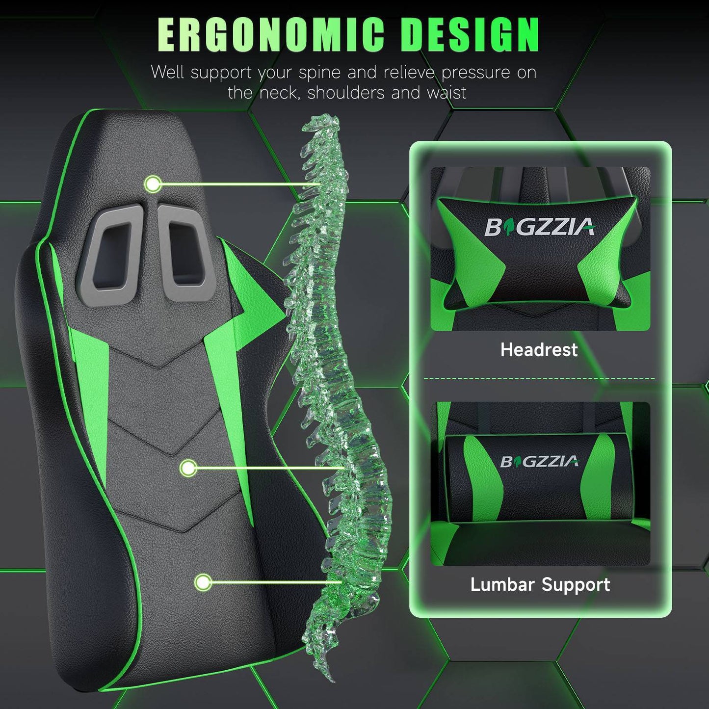 GartistGo Ergonomic Gaming Chair - Gamer Chairs with Lumbar Cushion + Headrest, Height-Adjustable Office & Computer Chair for Adults, Girls, Boys (Without footrest)