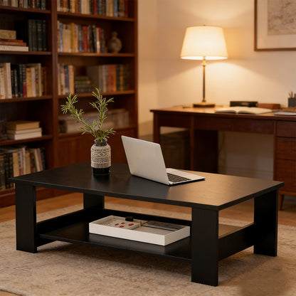 Modern Coffee Table Living Room Tea Side End Desk With Lower Storage Shelf Black