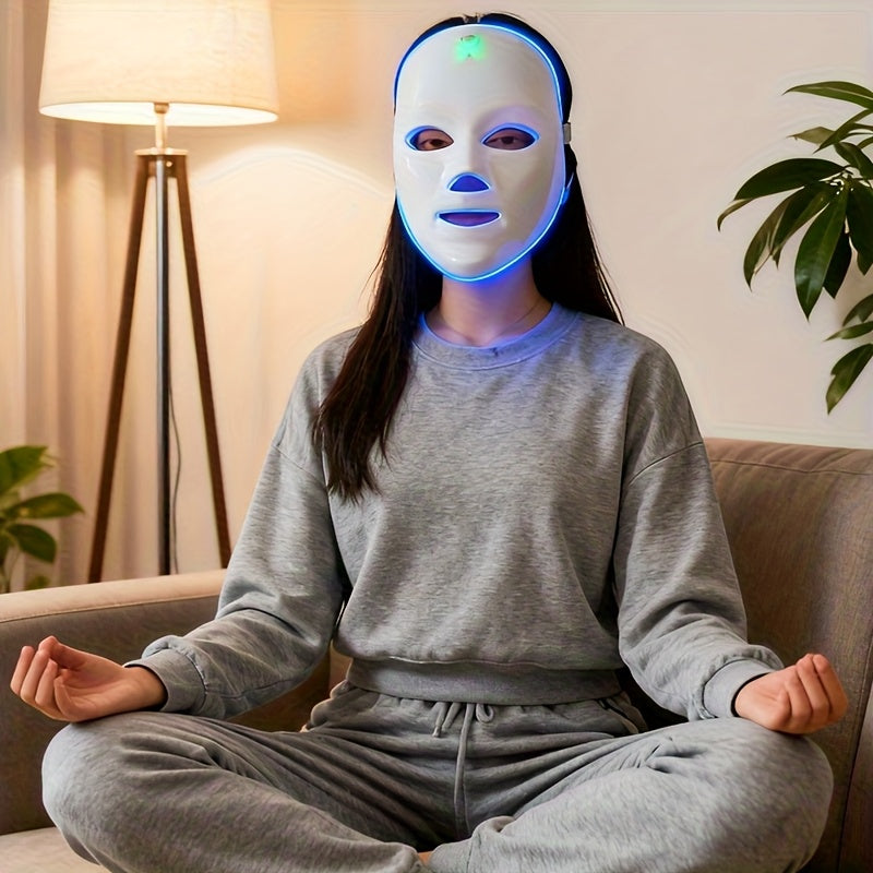 [LED Beauty Mask] 7-Color Facial Mask Device, 60-Bead LED Beauty Mask, 7-In-1 Facial And Neck Care Beauty Instrument, Automatic Care Device with 7 Working Modes, USB Rechargeable, Portable Skincare Equipment, Home Beauty Care Tool