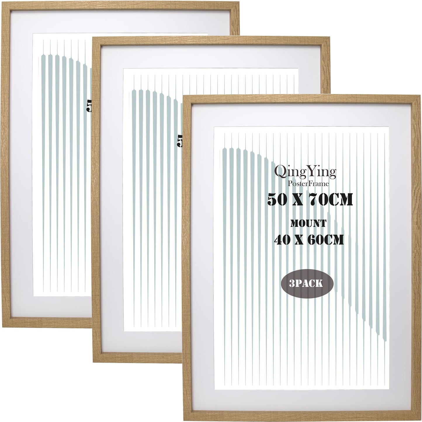 Gallery Poster 50x70cm Boxed Picture Frames Set Of 3 Wooden Effect Box Frame with Mat for 40x60cm, 70X50cm Poster Frame with Acid Free Mount for 40x60cm Photo 3PK