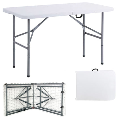 Portable Dining 4 Feet Garden Table, Foldable 4ft Trestle Catering Heavy Duty Folding Tables, Indoor & Outdoor Multi-Purpose Picnic BBQ Party Table, White