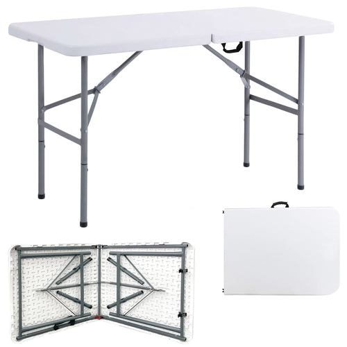 Portable Dining 4 Feet Garden Table, Foldable 4ft Trestle Catering Heavy Duty Folding Tables, Indoor & Outdoor Multi-Purpose Picnic BBQ Party Table, White