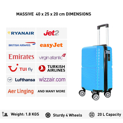 1611 RYANAIR UNDERSEAT CABIN TROLLEY CASE 40 X 25 X 20 CM DETACHABLE WHEELS