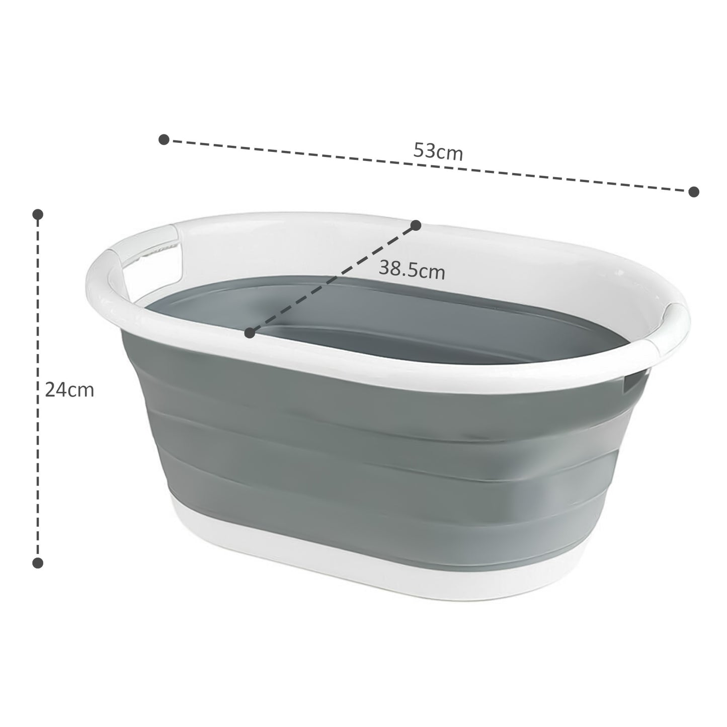 Foldable Laundry Basket Plastic - Small Collapsible Washing Baskets for Clothes - Portable and Ideal for Space Saving Storage Oval Shape - Grey