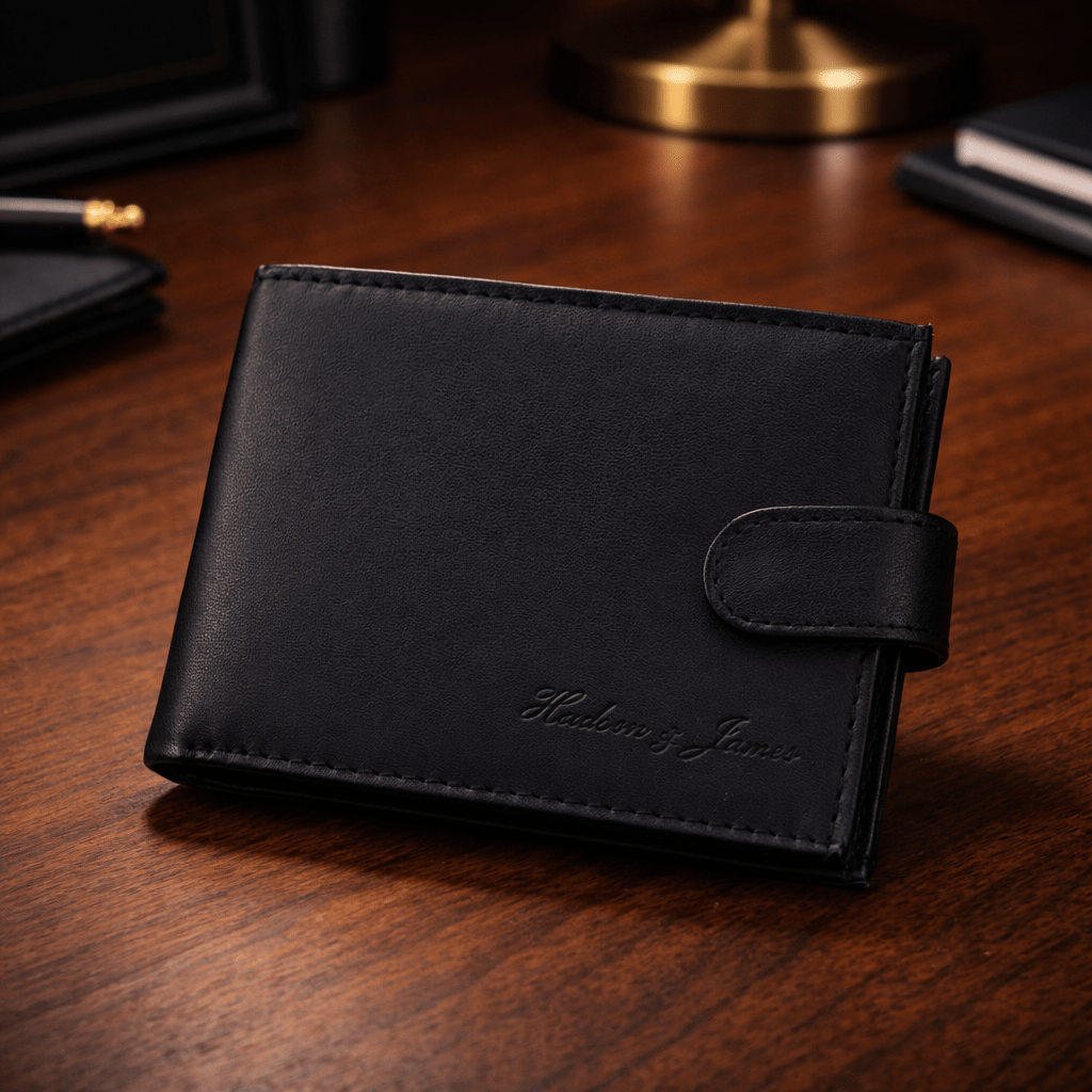 Mens Genuine Leather Wallet Black RFID Blocking Soft Bi Fold Card Slots and Coin Pocket