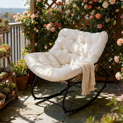 Large/Small 1pc Outdoor Rattan Rocking Chair for Home or Office Use, Lounge Chair, Reading Chair, Suitable for Living Room, Family Gatherings, Patio & Garden (White/Grey/Green)