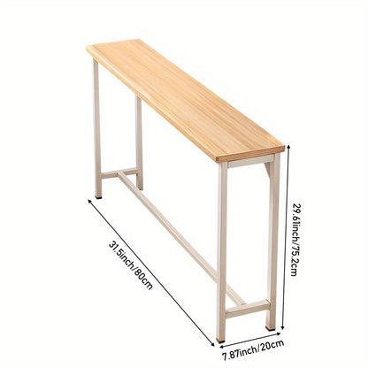Minimalist Wooden Console Table, Slim Wall Mounted Single Tier Entryway Shelf with Carbon Steel Frame, Space Saving Narrow Hallway Table, Bedroom Living Room Table, Single Tier White Frame Table, 80 x 20cm
