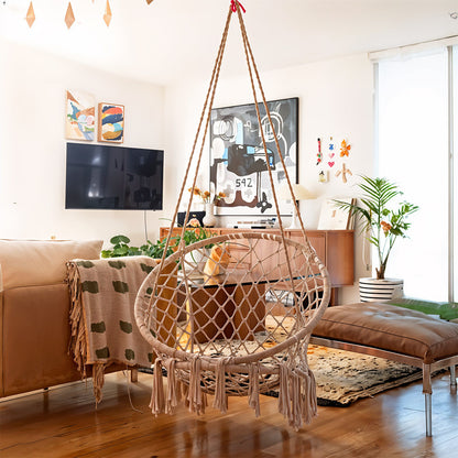 Balcony Rocking Chair, Courtyard Woven Hanging Basket, Hanging Cotton Rope Iron Ring Hanging Chair, Suitable for Indoor, Outdoor, Home, Balcony, Courtyard, Garden, Maximum Load Capacity: 200kg, Material: Iron Ring, Cotton Rope (No Include Cushion)