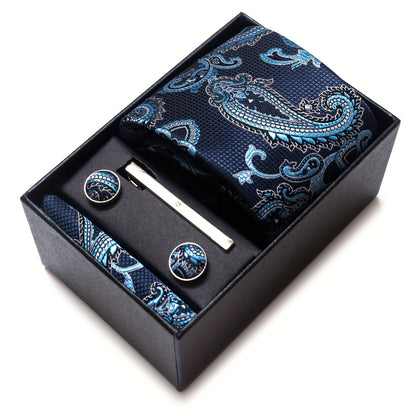 Men Men Black Paisley Tie Wedding Gift Box Tie Pocket Squares Set Necktie Box Suit Additions Fit Wedding