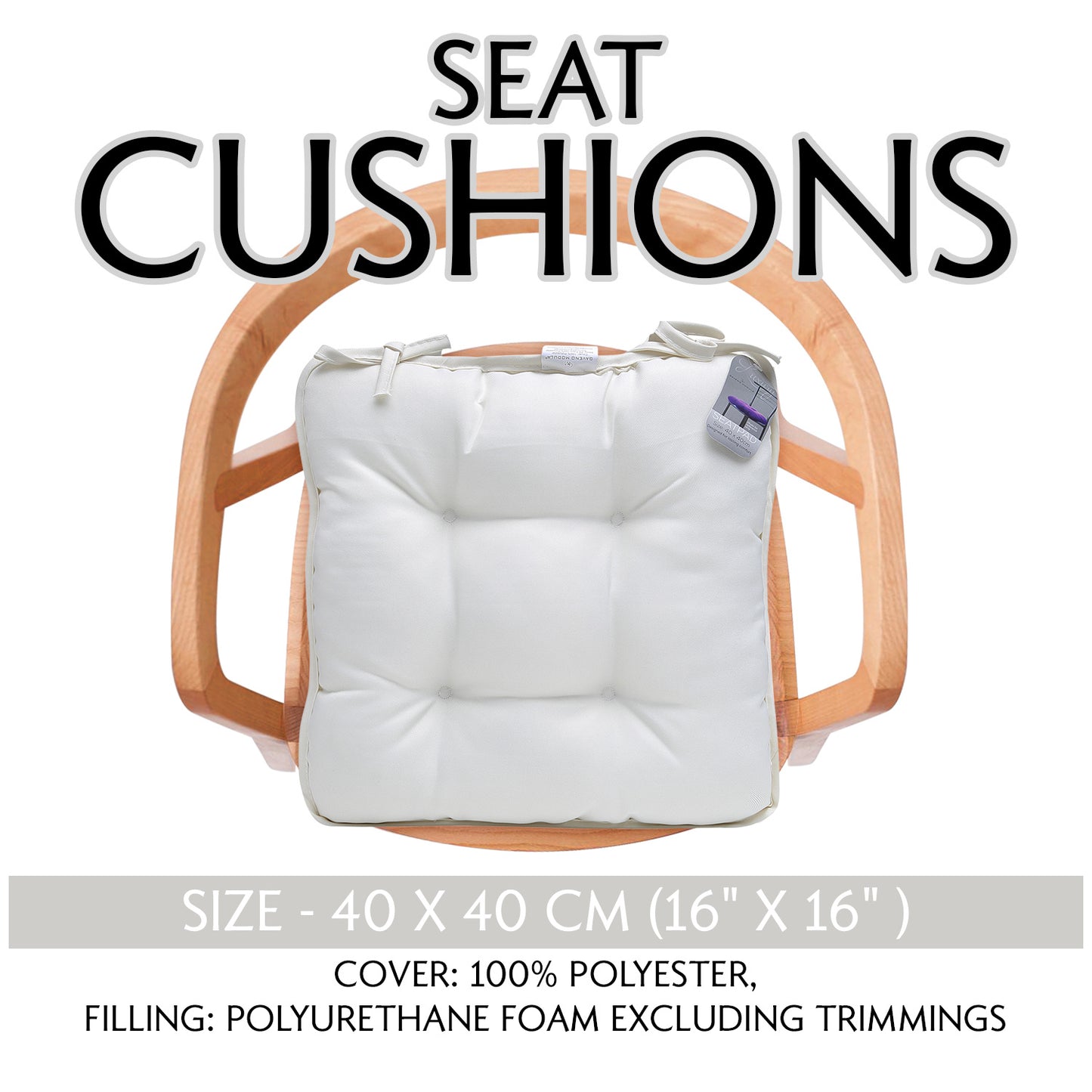 GAVENO CAVAILIA 4 Pack Seat Cushions 40x40 cm | Soft & Comfortable Chair Pads with Secure Tie Fastenings | Durable Fabric for Everyday Use | Perfect for Kitchen, Dining, Home, Office Patio & Garden Chairs | Durable, Long-Lasting, asy Fit & Low Maintenance