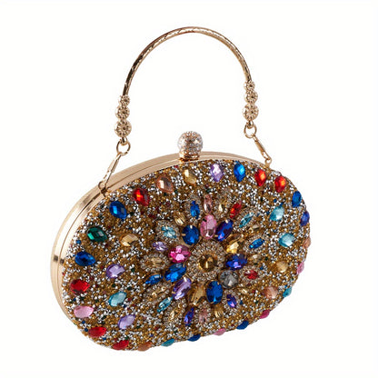 Women Evening Bag Multicolor Clutch Bag Luxury Crystal Handbag Bridal Wedding Purse Glitter Shoulder Bag with Detachable Chain Banquet Party Prom Crossbody Bag Gold-Multicolour, Green/ Gold/ Silver