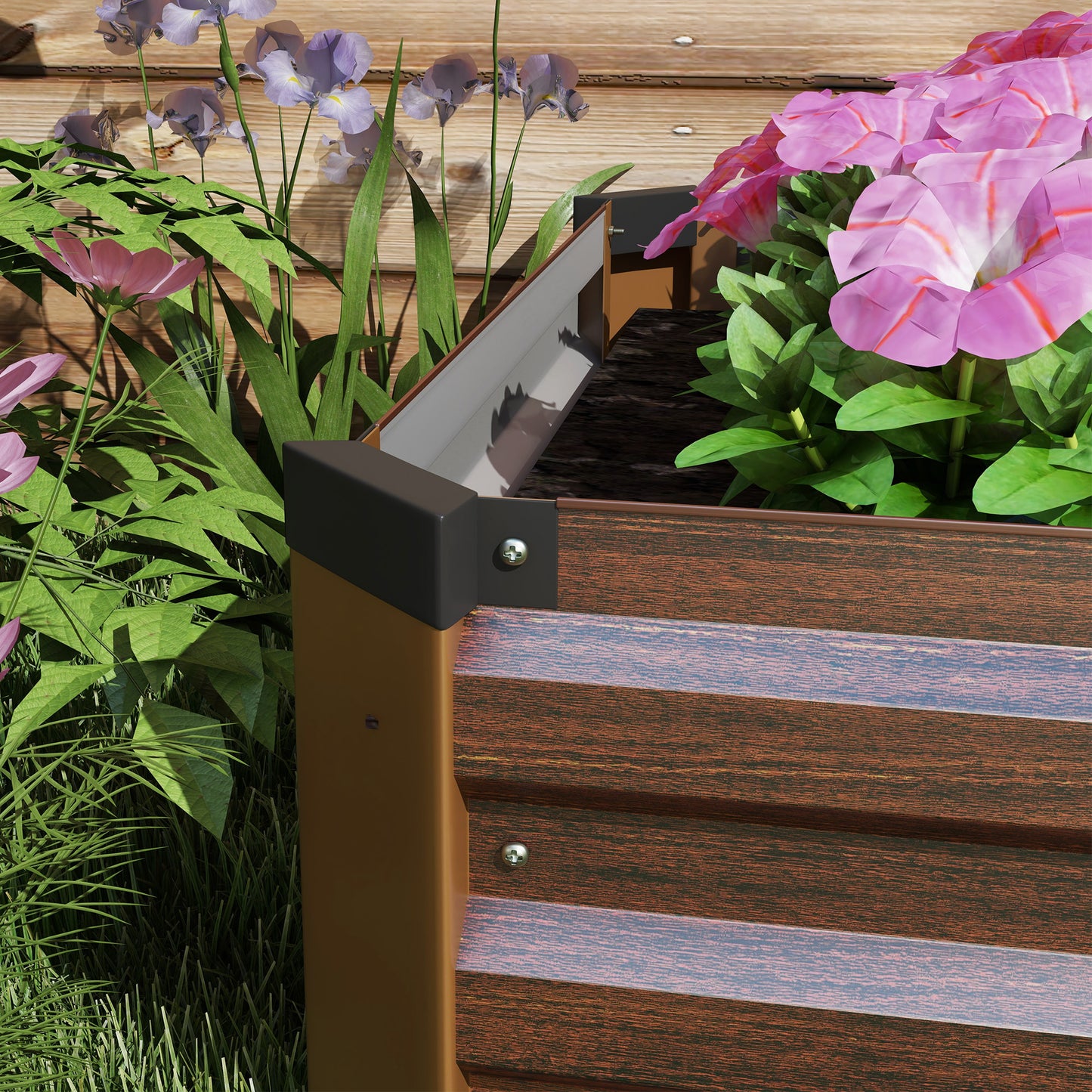 Galvanised Raised Bed for Garden, Rectangular Outdoor Elevated Planter Box with Safety Edging and Open Bottom for Growing Flowers, Herbs and Vegetables, 240 x 60cm, Grey