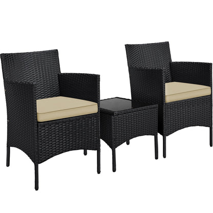Costoffs Set of 3 Patio Table and Chairs, Outdoor Wicker Conversation Furniture Set, 2pcs Woven Rattan Chairs with Cushions and 1 Side Table