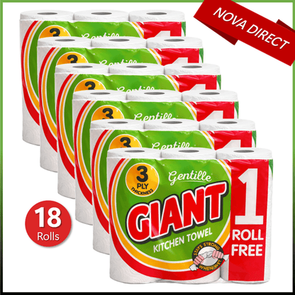 Gentille Giant 3 Ply Thickness Paper Towel | Extra Strong, Absorbent, Tough, Durable Kitchen Roll | Multipurpose Bulk Pack (18)