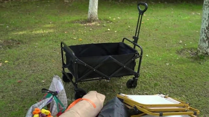 95.25KG Festival Trolley on Wheels, Folding Wagon, Grocery Cart, Portable Camping Cart, Collapsible Foldable Trolly for Beach Outdoor Garden Picnic Shopping Fishing, Detachable Wheels, Adjustable Handle, Outdoor Sport, Best Gifts, Black